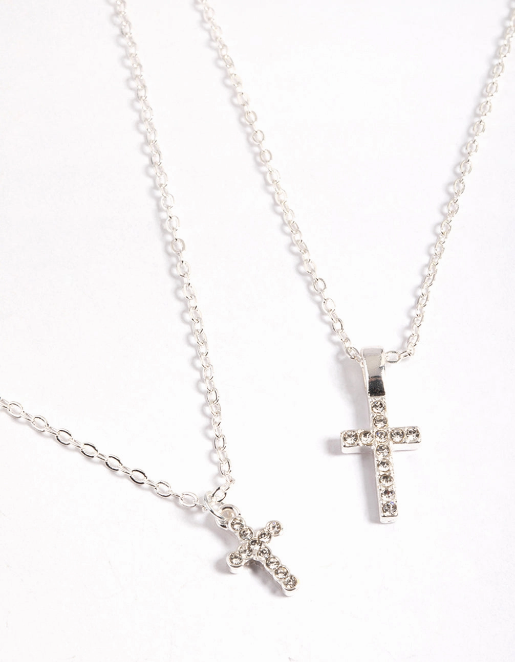 Silver Diamante Cross Layered Necklace Dazzling Style