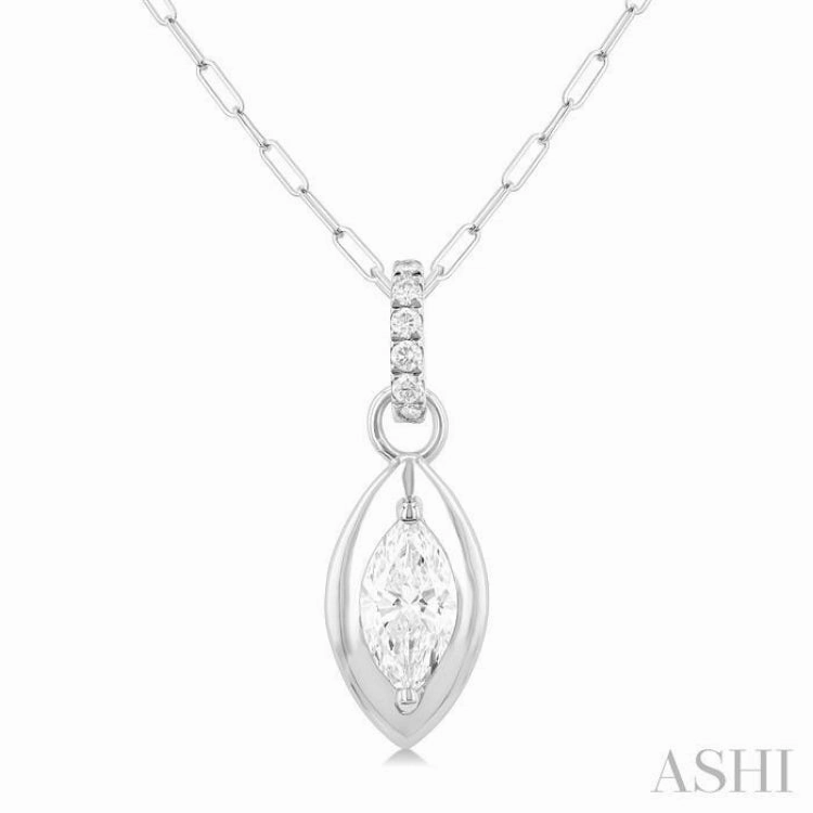 1/4 Ctw Dome Marquise and Round Cut Diamond Fashion Pendant With Paper Clip Chain in 14K White Gold Modern Boy Timeless Trend