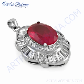 Glamorous Night Trendy Pink & White CZ Gemstone Silver Pendant - Latest Fashion