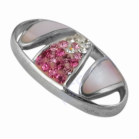 Trendy Silver Pendant with Pink and White Zirconia Inlay Daily Detail