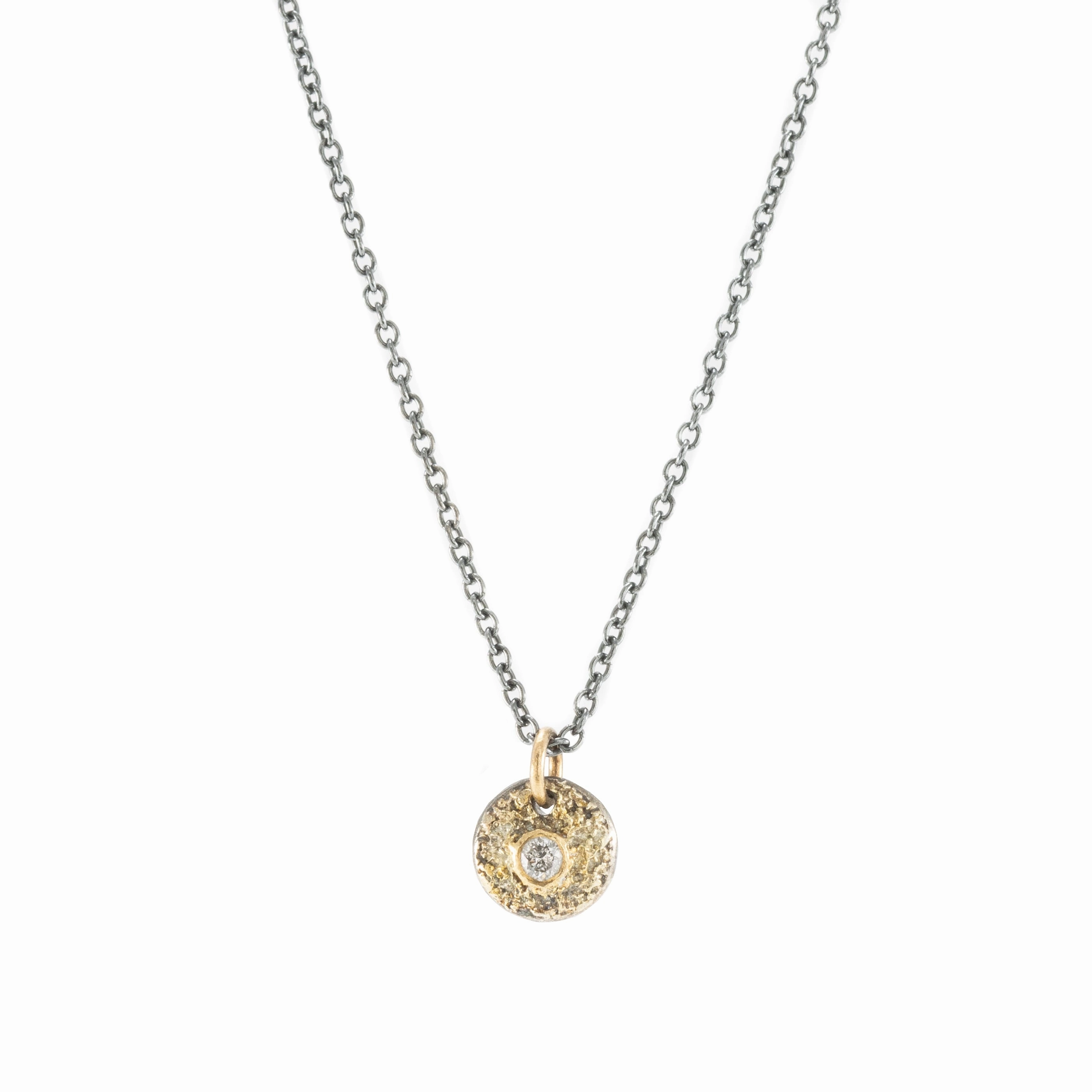 Tricia Necklace on Oxidized Silver Chain - 22k/18k/14k Gold, Oxidized Silver   VS White Diamond Vintage Mood Sleek Spark