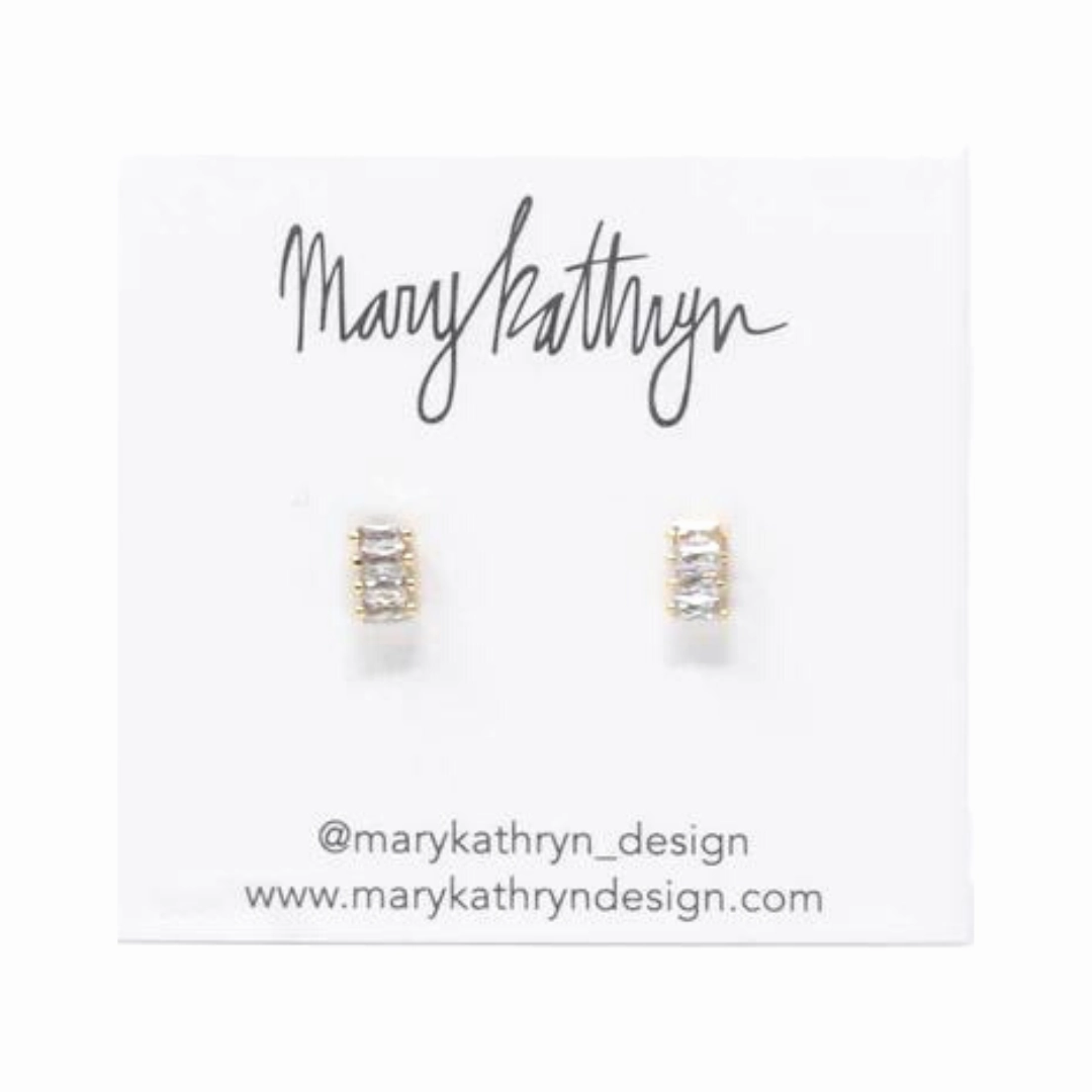 Stylish Twist Sparkle Boost Triple Baguette CZ Studs