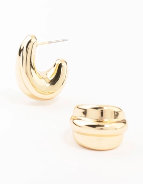 Work Friendly Triple Webbed Gold Hoop Earrings