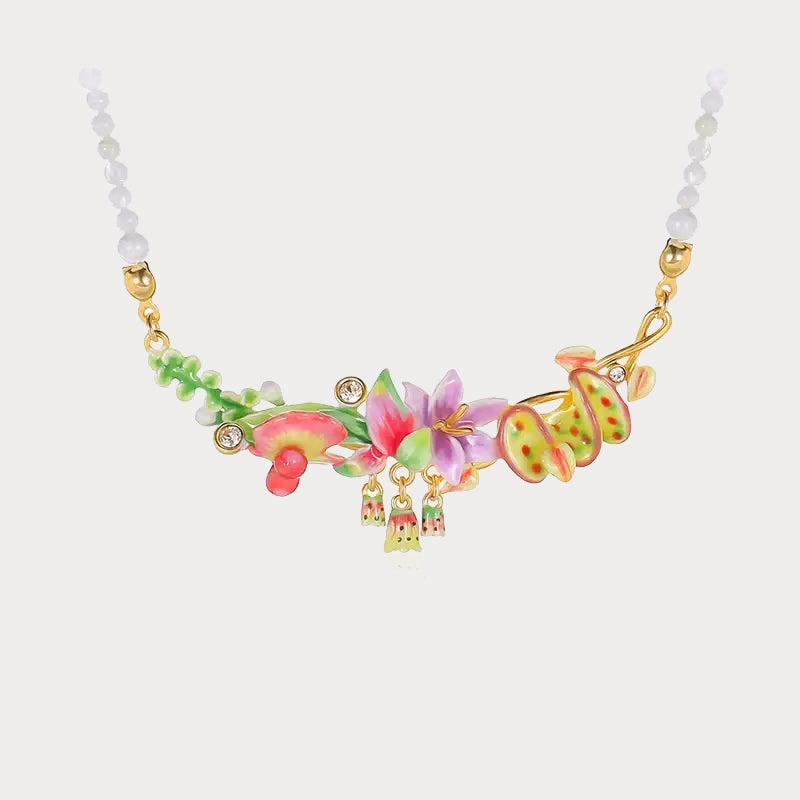 everyday elegance Shiny Gems Tropical Flower Beads Necklace