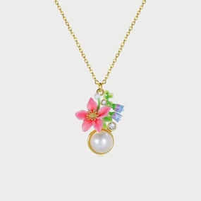 Charming Pieces Design Retro Mood Tropical Flower Pearl Necklace