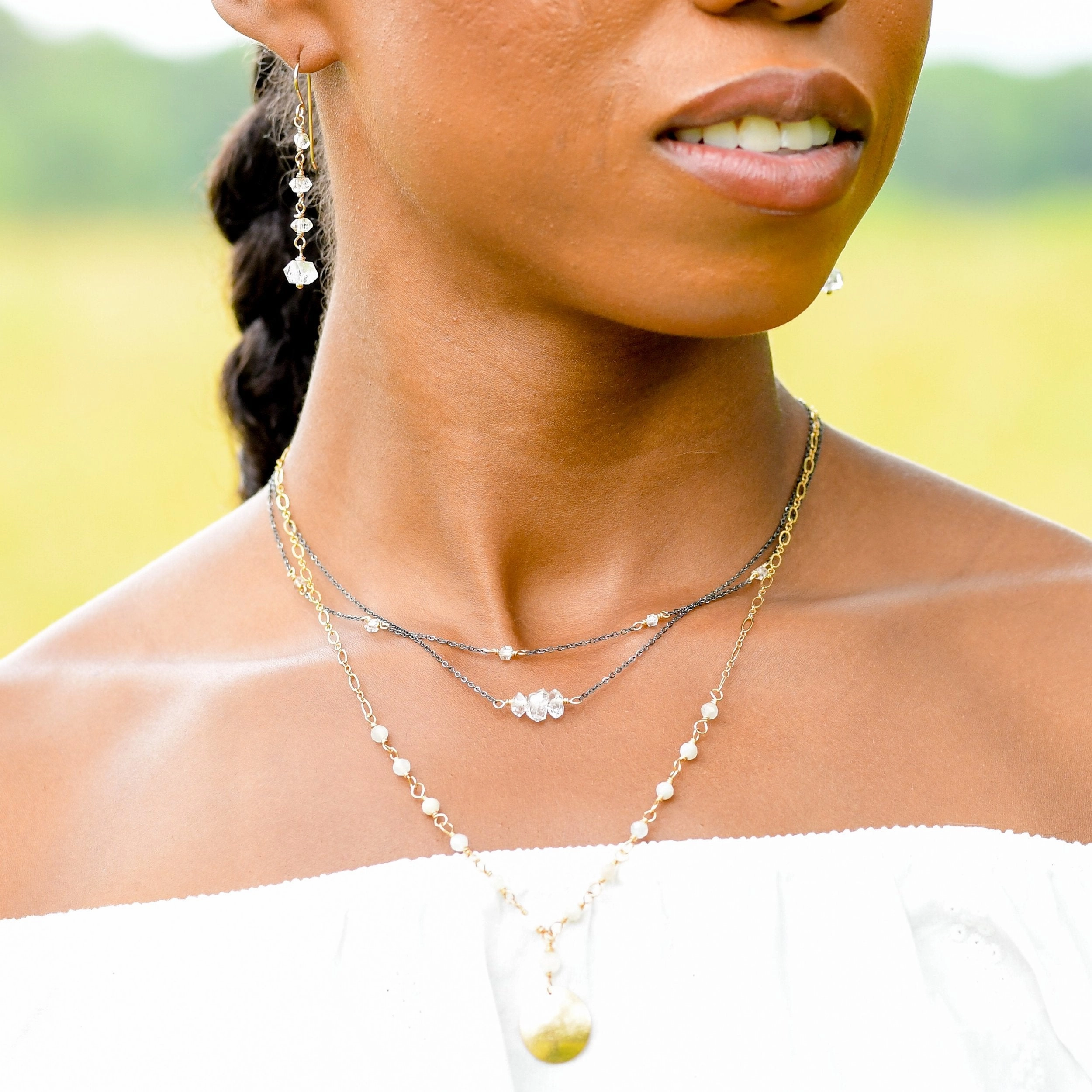 Bold Contour Dazzling Finish Tula Necklace - 14k Gold-Fill, Oxidized Silver   Herkimer Diamond
