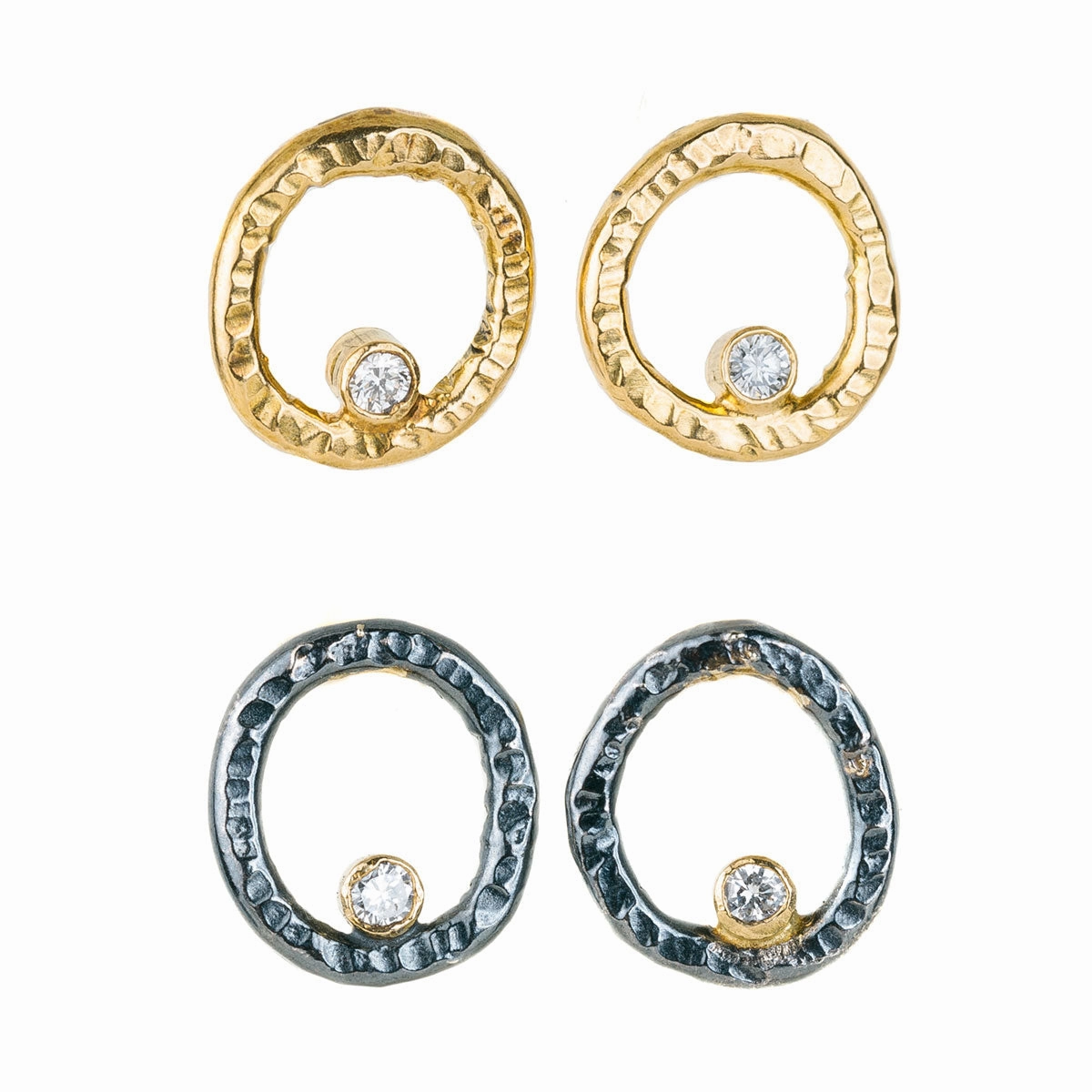 Structured Design Office Vibe Turning Aspen Studs - 18k gold, Oxidized Silver   Reclaimed Diamonds
