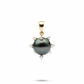 Protea Tahitian Black Pearl Pendant in Gold - 11-12mm Distinct Feature Formal Present