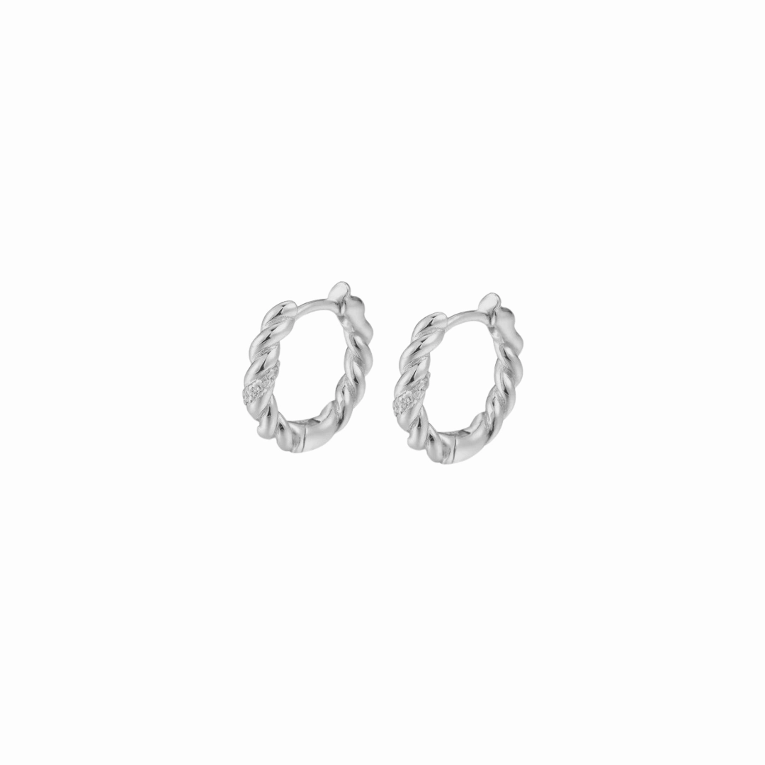 TWISTED SPARKLE SILVER HOOPS Sophisticated option