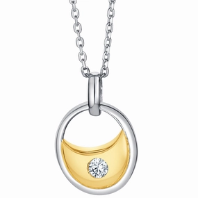 Two-Tone Sterling Silver Crescent Charm Pendant Polished Mood