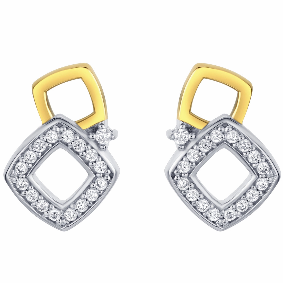 Glittering Ornament Two-Tone Sterling Silver Geometric Open Squares Earrings