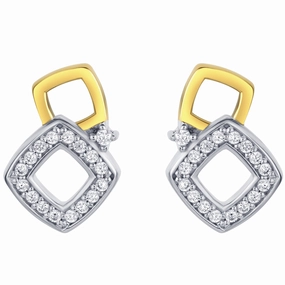 Glittering Ornament Two-Tone Sterling Silver Geometric Open Squares Earrings