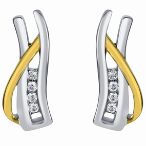 Two-Tone Sterling Silver Ribboned Bar Earrings Linear Ornament