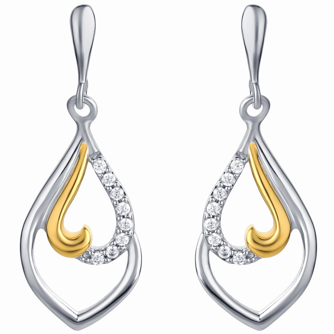 Two-Tone Sterling Silver Twisted Teardrop Dangle Earrings Formal Decoration Holiday Trinket