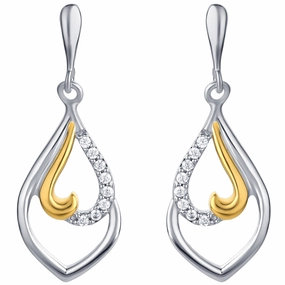 Two-Tone Sterling Silver Twisted Teardrop Dangle Earrings Formal Decoration Holiday Trinket