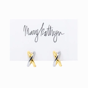 Two Toned Criss Cross Huggie Flat Detail Shiny Gem