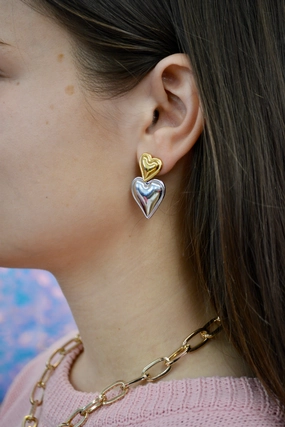 Two Toned Heart Earrings Dainty Spark Textured Feature