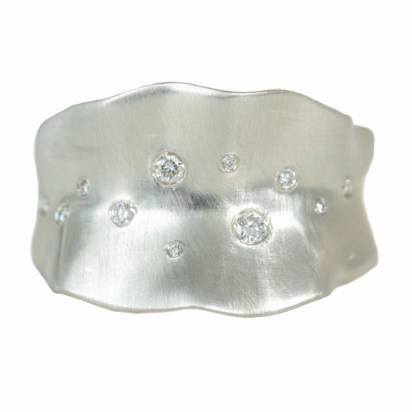 Ruffled Leaf Ring in Silver   Diamonds Bright Look