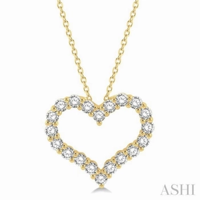 Showing Accessory Ideal Ornament 1 1/2 Ctw Heart Shape Round Cut Diamond Pendant With Chain in 14K Yellow Gold