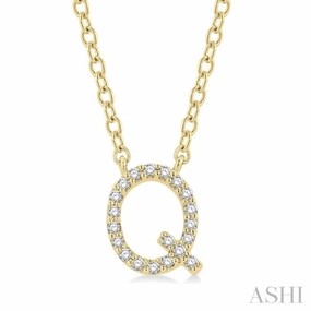 Fashionable Jewelry Value Gift 1/20 Ctw Initial 'Q' Round Cut Diamond Pendant With Chain in 10K Yellow Gold