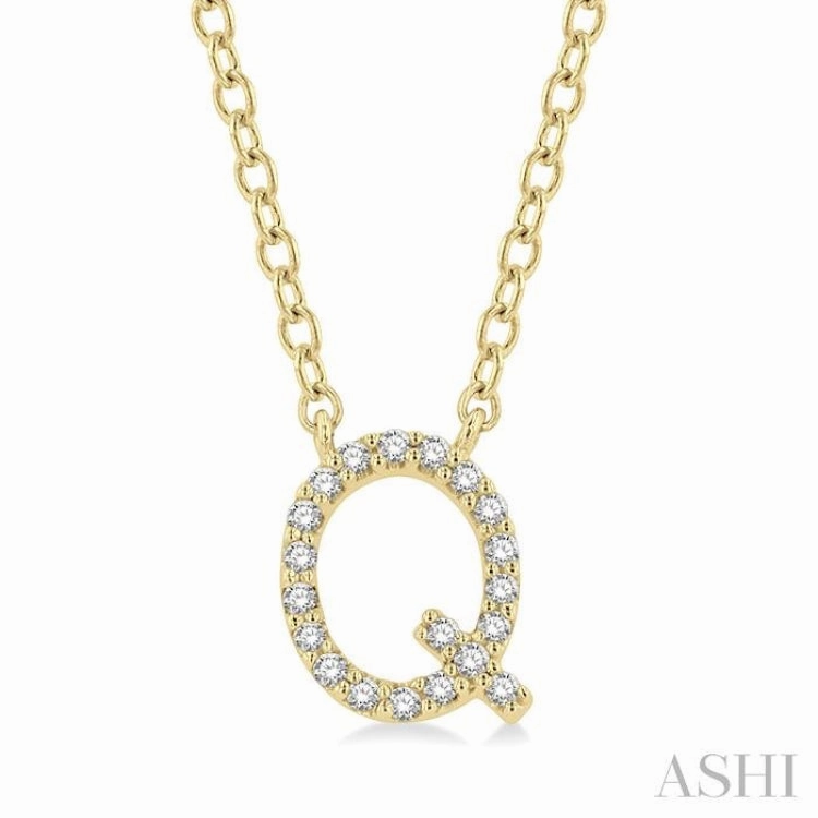 Fashionable Jewelry Value Gift 1/20 Ctw Initial 'Q' Round Cut Diamond Pendant With Chain in 10K Yellow Gold