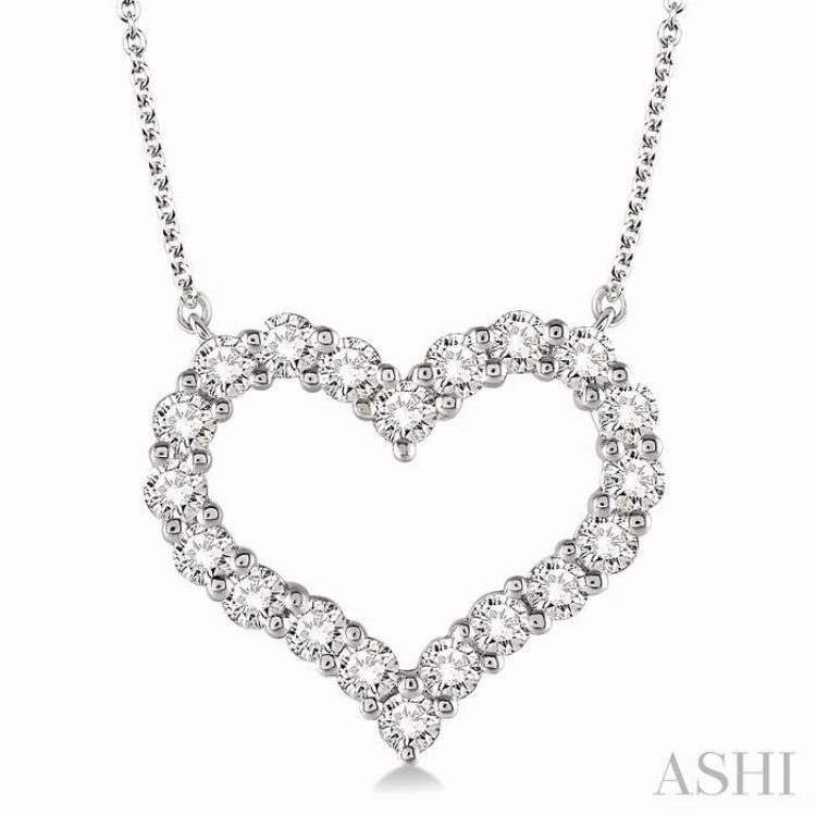 1 Ctw Round Cut Diamond Heart Pendant With Chain in 14K White Gold Friendly Gift Summer Essential
