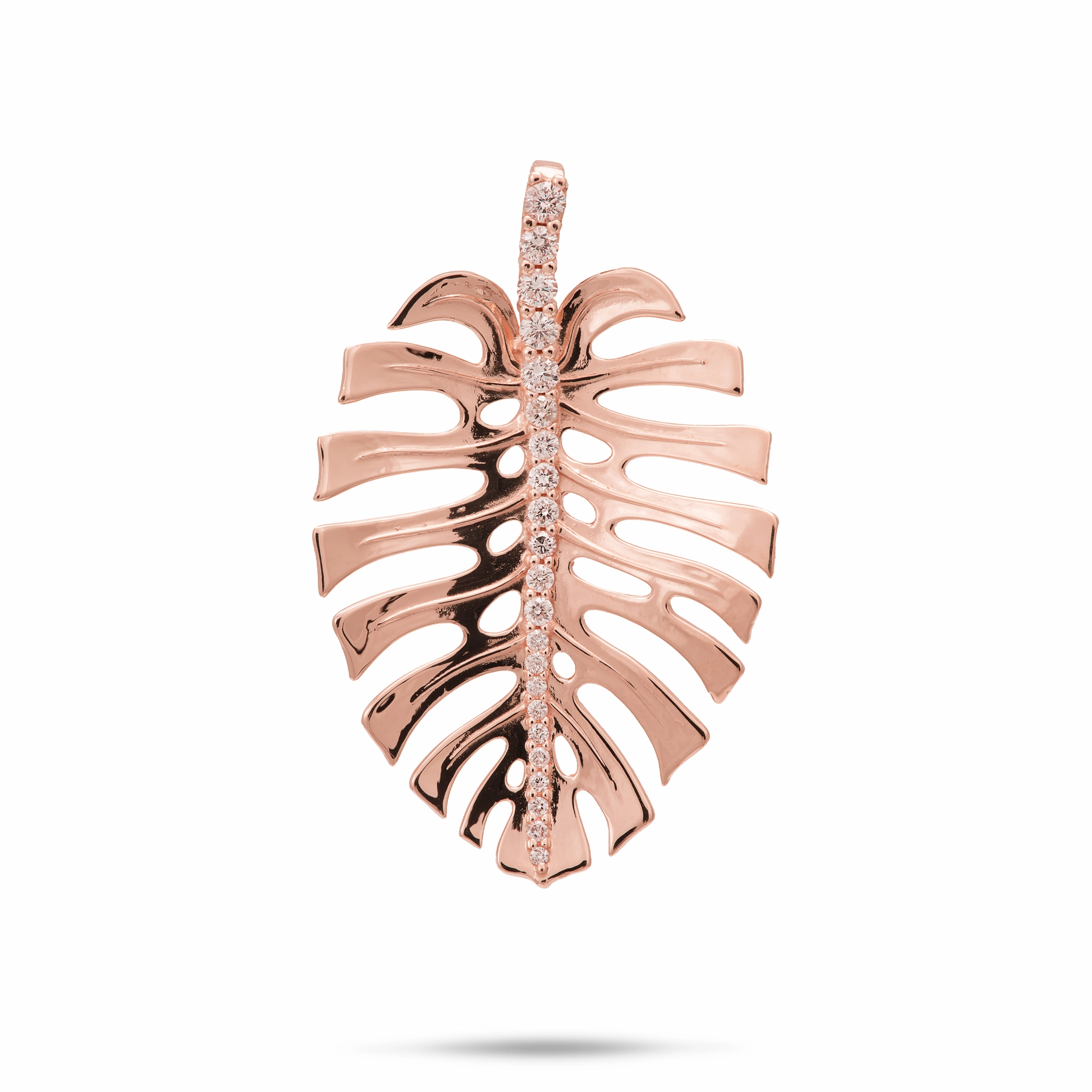 Artisan Ornament Monstera Pendant in Rose Gold with Diamonds - 30mm