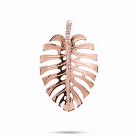 Artisan Ornament Monstera Pendant in Rose Gold with Diamonds - 30mm