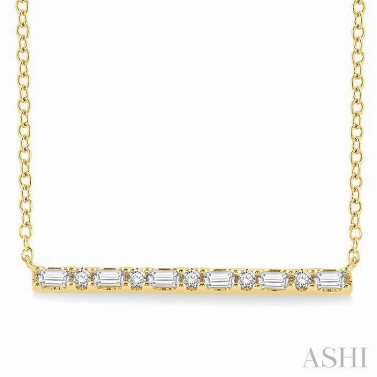 1/6 Ctw Baguette and Round Cut Diamond Petite Bar Necklace in 10K Yellow Gold Trendsetter Pick