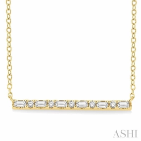 1/6 Ctw Baguette and Round Cut Diamond Petite Bar Necklace in 10K Yellow Gold Trendsetter Pick