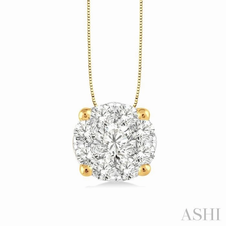 Fashionable Jewelry 1/3 Ctw Lovebright Round Cut Diamond Pendant in 14K Yellow and White Gold with Chain