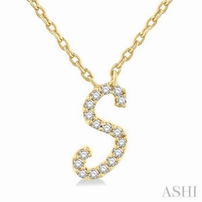 Polished Accent 1/20 Ctw Initial 'S' Round cut Diamond Pendant With Chain in 14K Yellow Gold