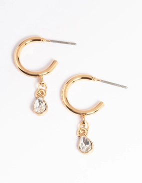 Soft Statement Crystal Teardrop Stone Drop Huggie Earrings