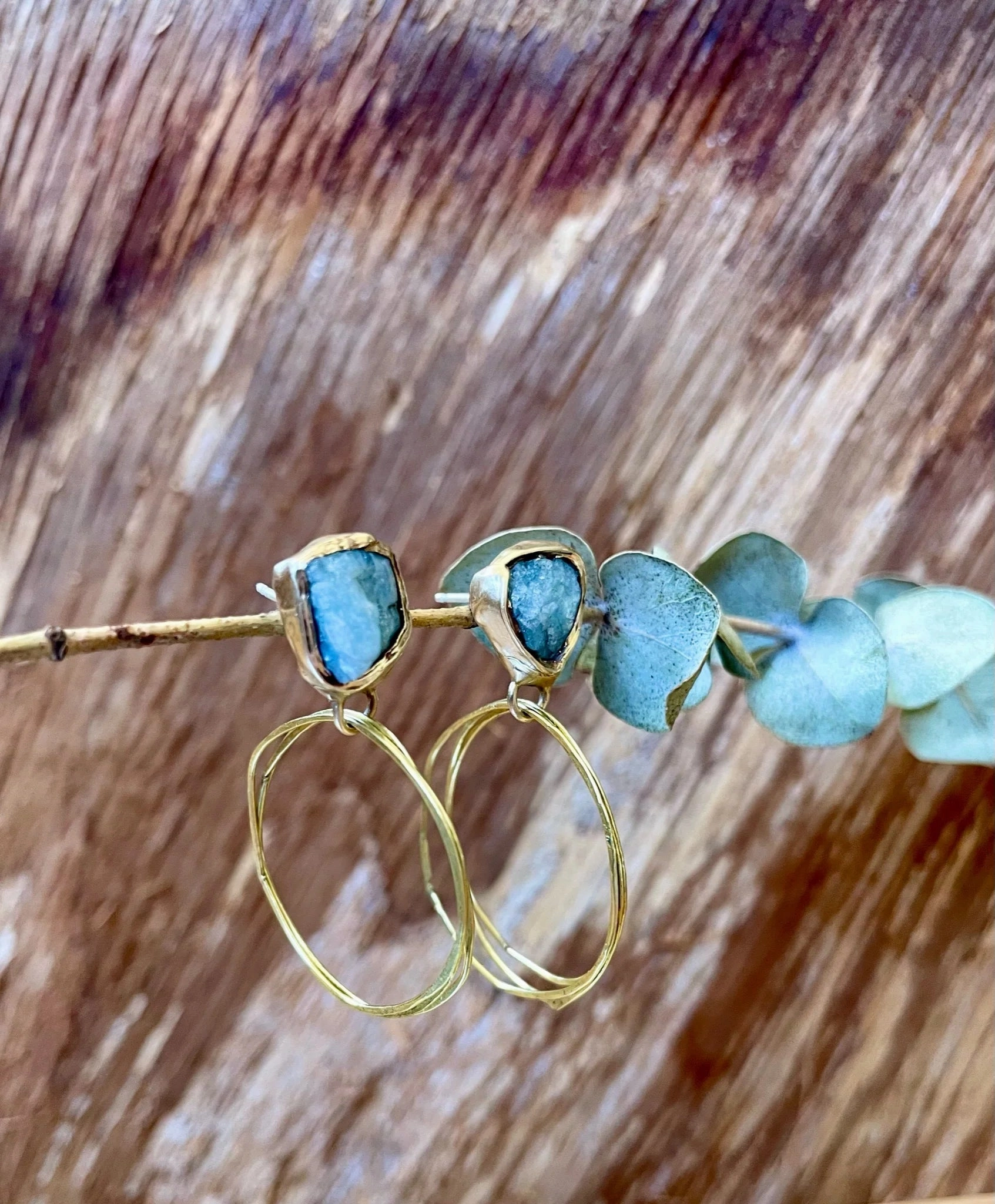 Luxury Layer Aquamarine Guardian Hoops - Brass, Silver   Aquamarine