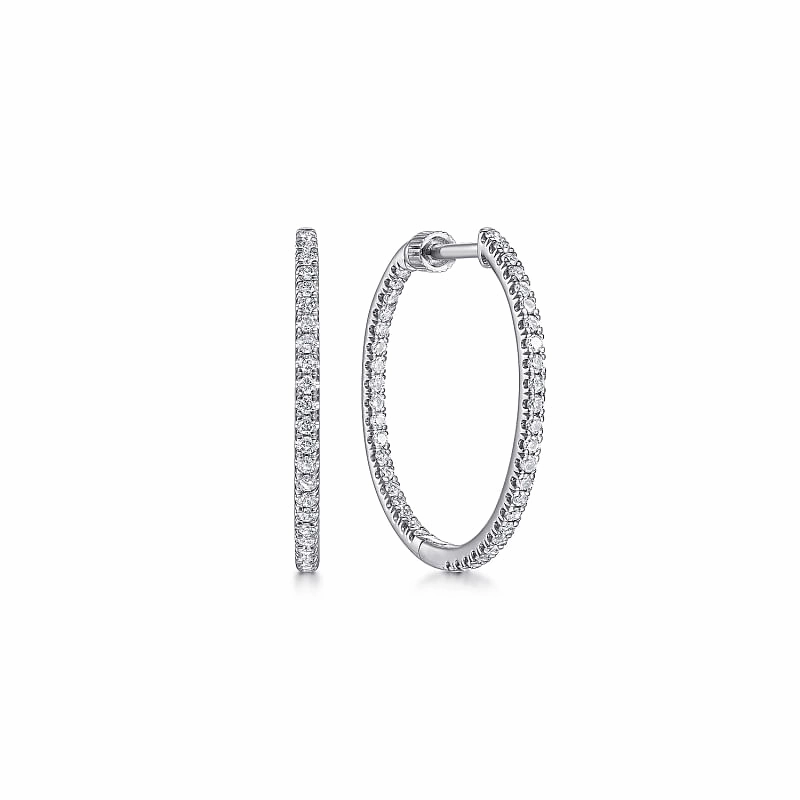 14K White Gold French Pave 20mm Round Inside Out Diamond Hoop Earrings Party Decoration Glittering Look