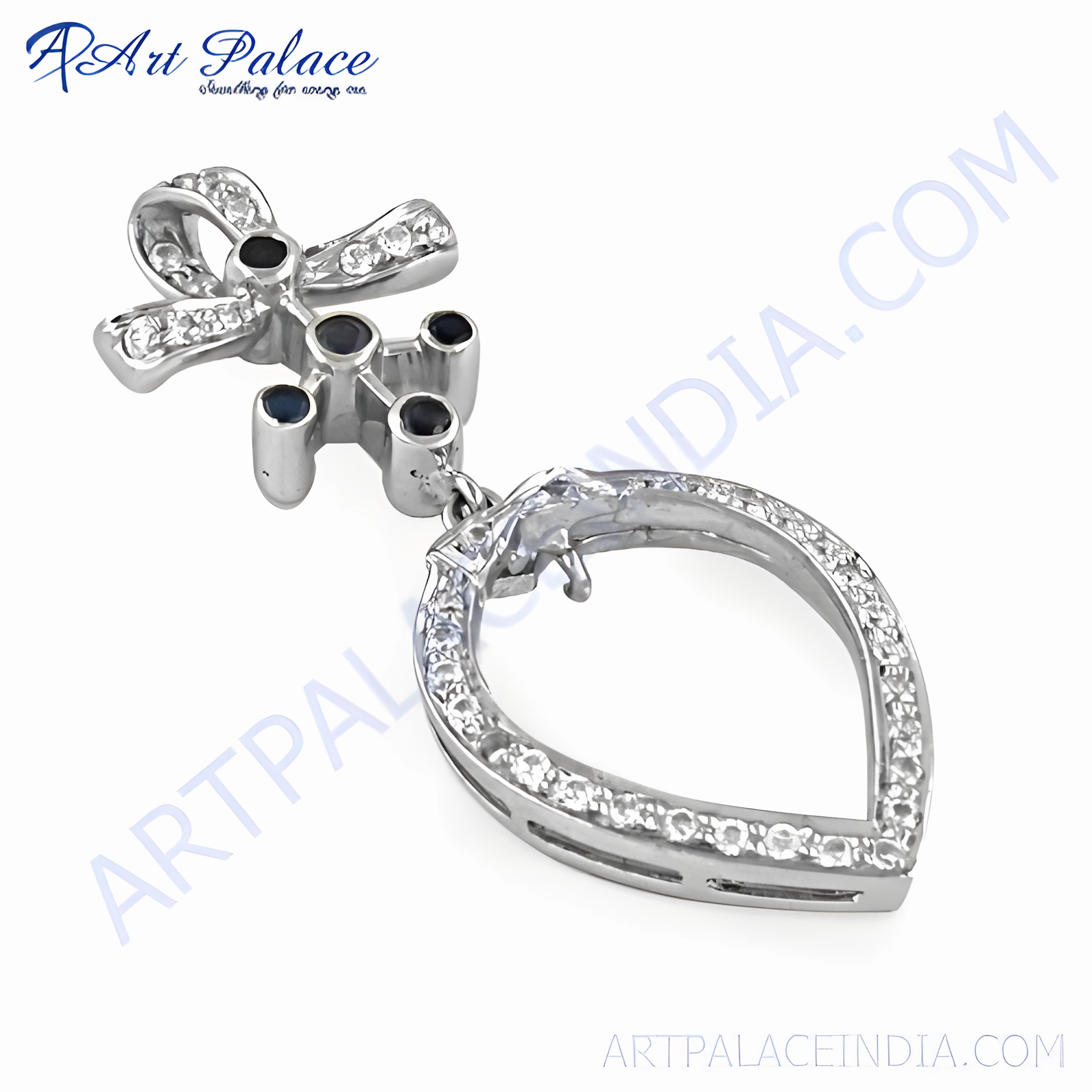 Unique Feminine Designer Silver Pendant with Cubic Zirconia and Iolite Gemstone Locked Accessory Daily Present