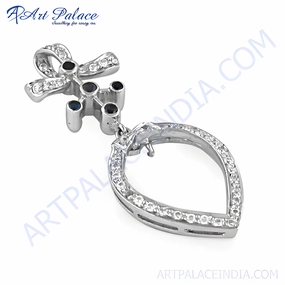 Unique Feminine Designer Silver Pendant with Cubic Zirconia and Iolite Gemstone Locked Accessory Daily Present