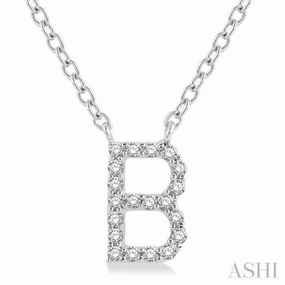 Affordable Item 1/20 Ctw Initial 'B' Round Cut Diamond Pendant With Chain in 14K White Gold