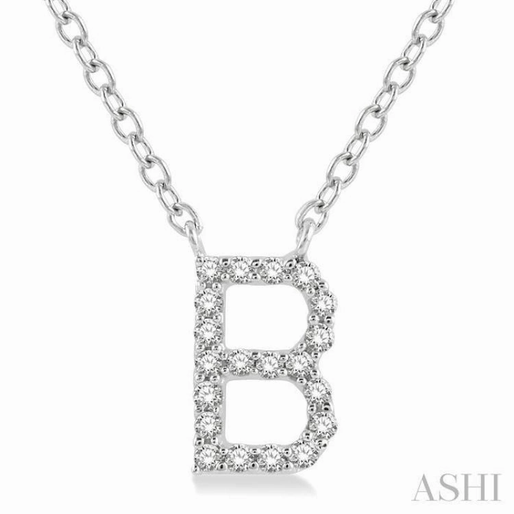 Affordable Item 1/20 Ctw Initial 'B' Round Cut Diamond Pendant With Chain in 14K White Gold