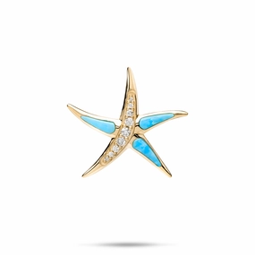 On Trend Sealife Starfish Turquoise Pendant in Gold with Diamonds - 23mm