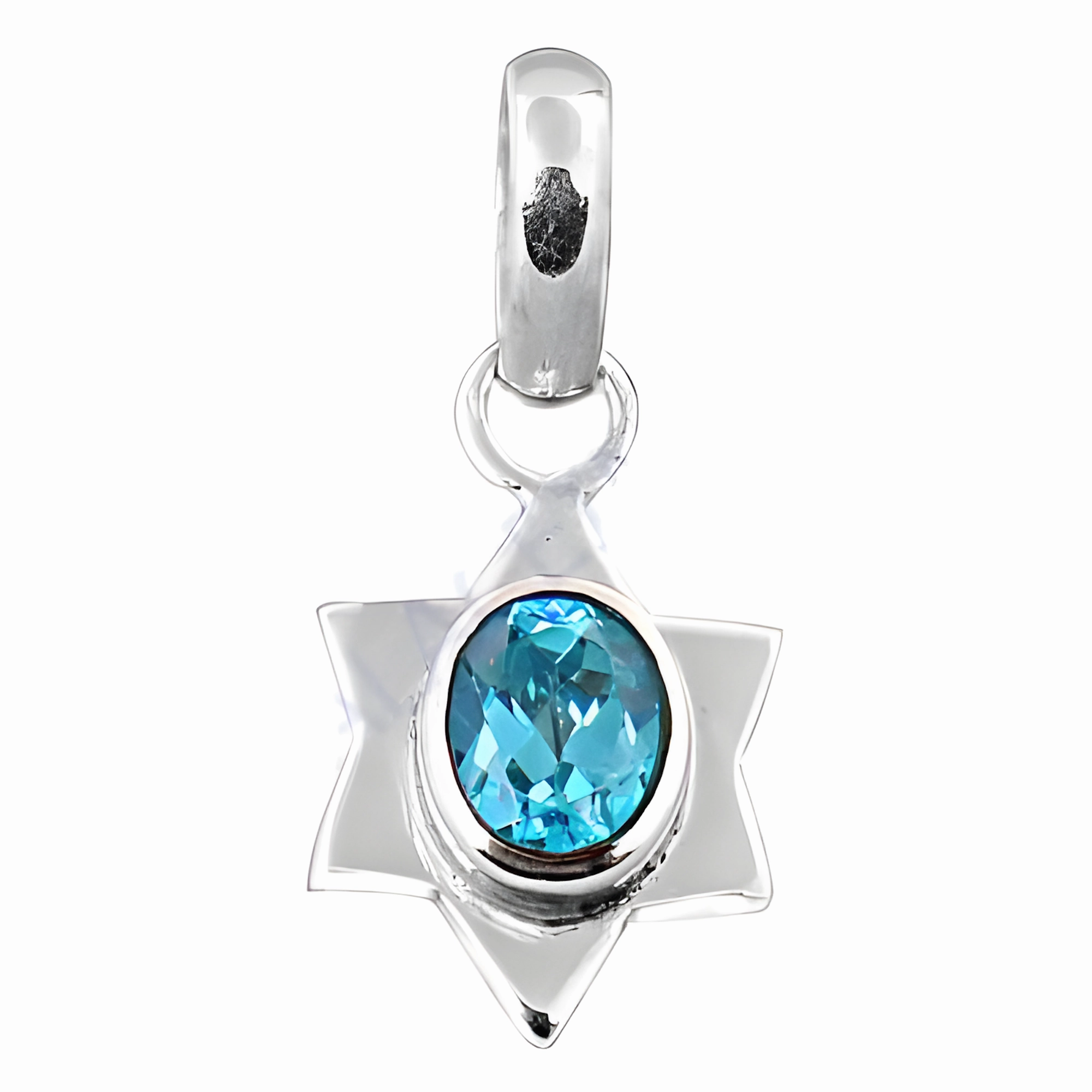 Stunning Blue Cubic Zirconia Silver Pendant - 925 Sterling Silver CZ Pendant Artistic Style