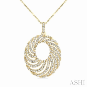High-Quality Accessory Trendy Item 1 Ctw Open Window Swirl Circle Round Cut Diamond Fashion Pendant With Chain in 14K Yellow Gold