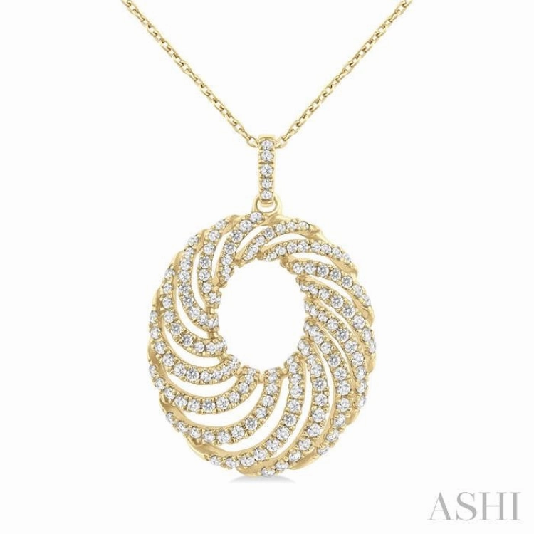 High-Quality Accessory Trendy Item 1 Ctw Open Window Swirl Circle Round Cut Diamond Fashion Pendant With Chain in 14K Yellow Gold