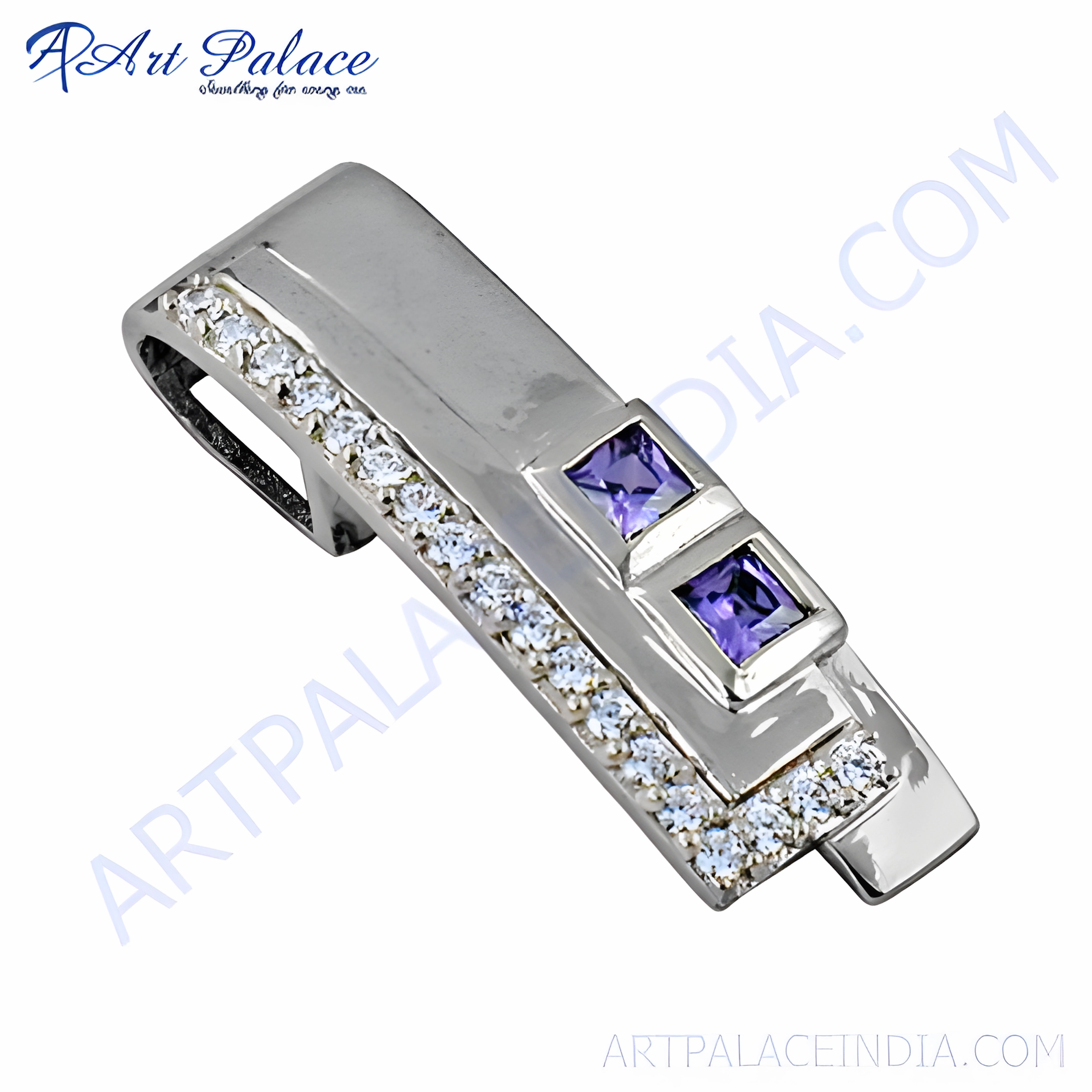 Hand-Crafted Amethyst Zircon CZ Silver Gemstone Pendant - Unique Jewelry Design Business Accent