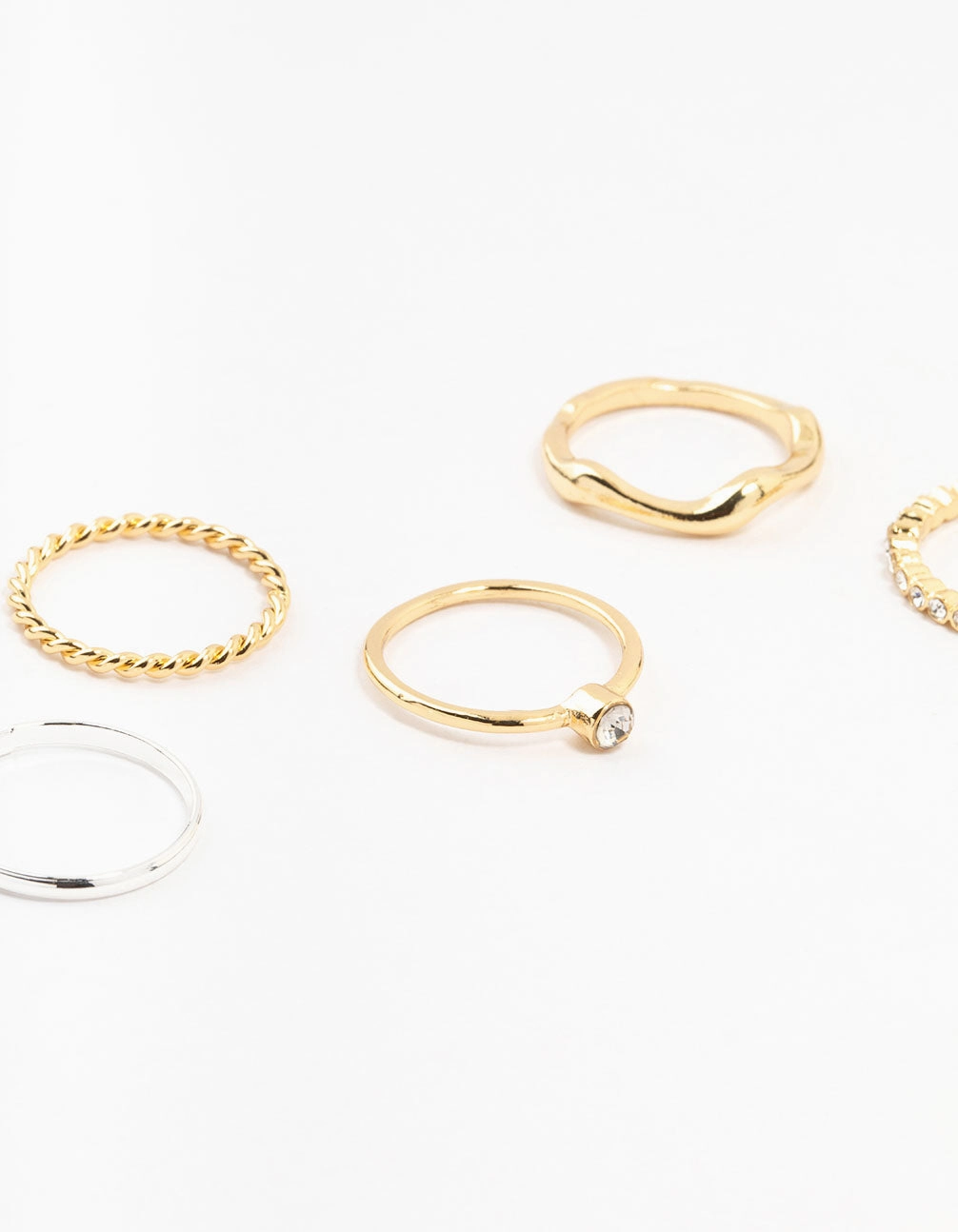 Mixed Metals Molten & Diamante Rings 6-Pack Signature Highlight Precious Stones