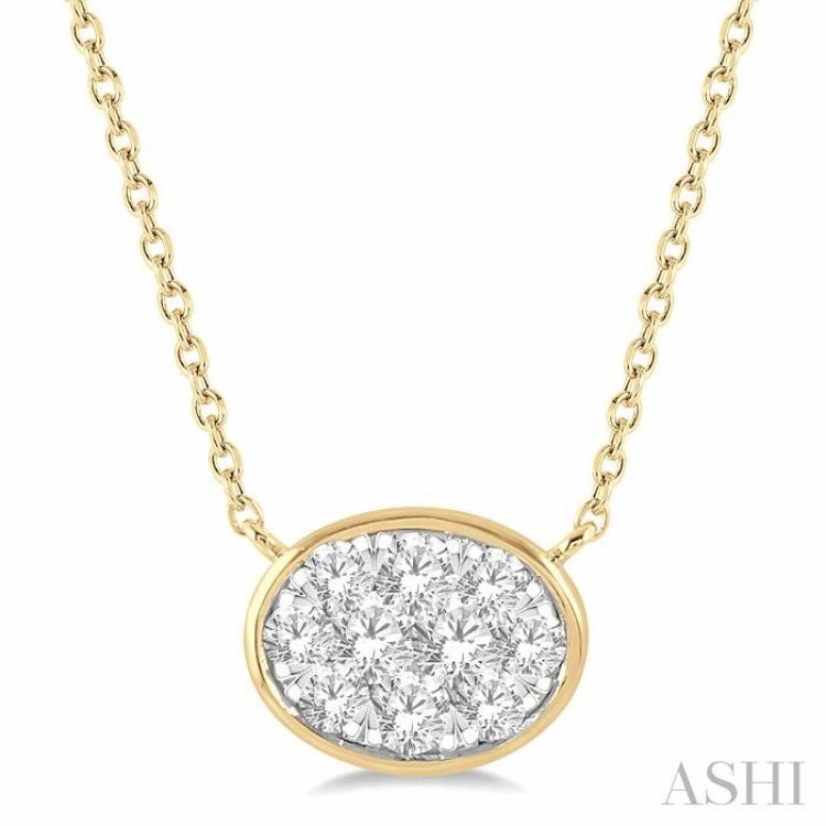 Personalized Item Splendid Present 1/3 Ctw Oval Shape Lovebright Diamond Pendant With Chain in 14K Yellow and White Gold