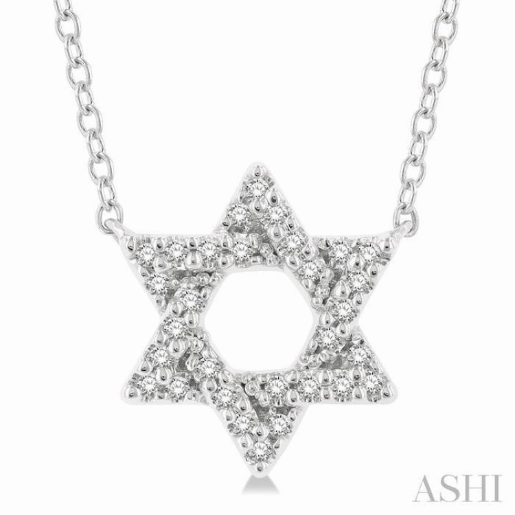 1/10 Ctw Petite Star of David Round Cut Diamond Fashion Pendant With Chain in 10K White Gold Weekend Accessory