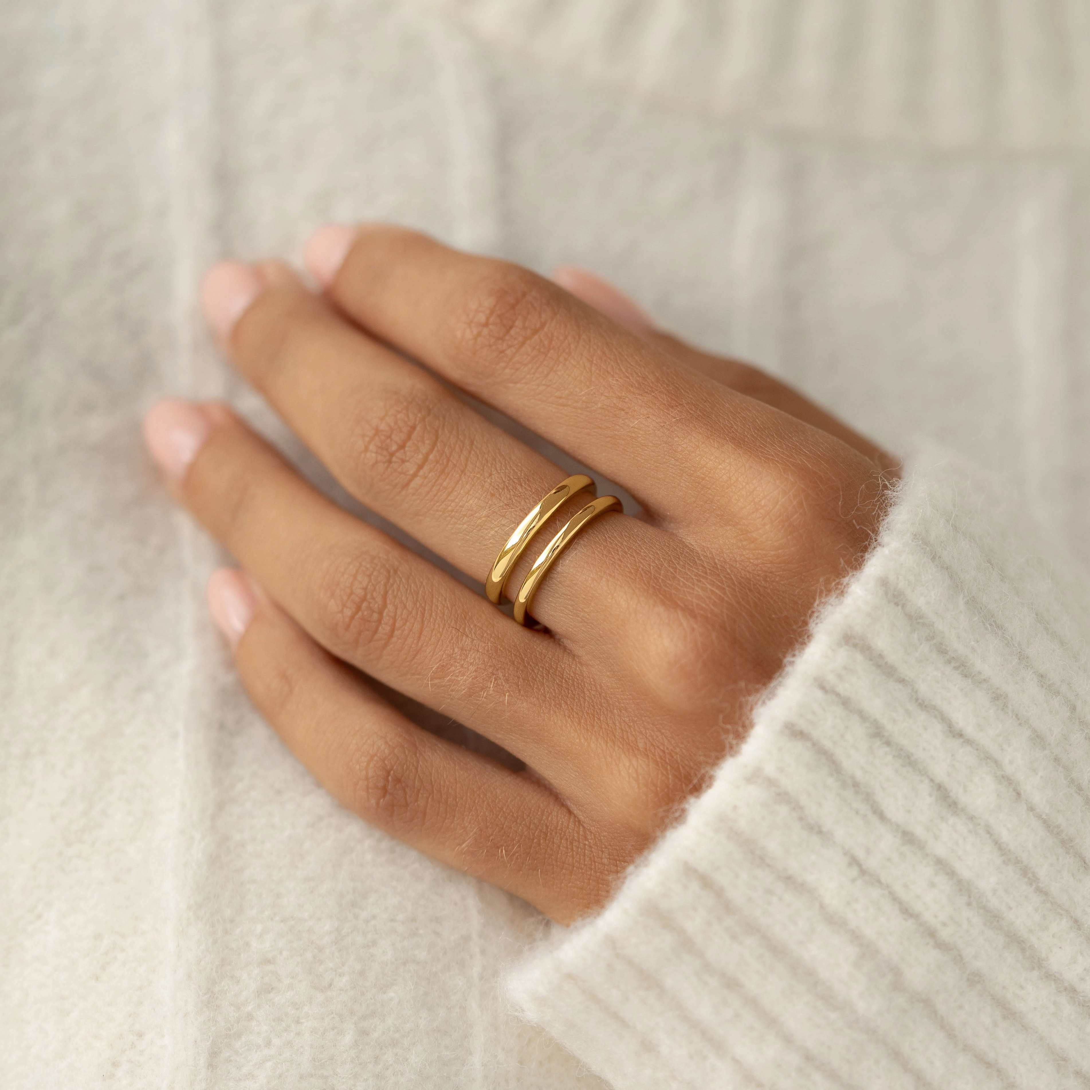Unique Accent Opalescent Glow Gold Double Band Ring - Kaija