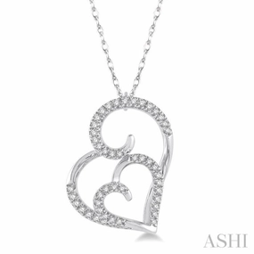 Durable piece One Of A Kind Item 1/6 Ctw Double Heart Round Cut Diamond Pendant With Link Chain in 10K White Gold