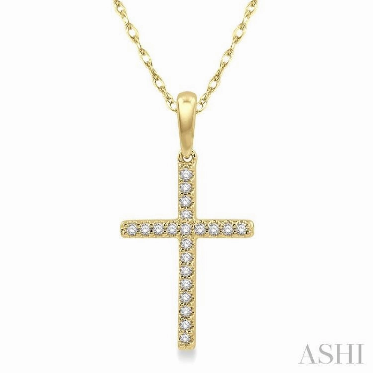 1/10 Ctw Cross Charm Petite Round Cut Diamond Fashion Pendant in 10K Yellow Gold with chain Vintage Style
